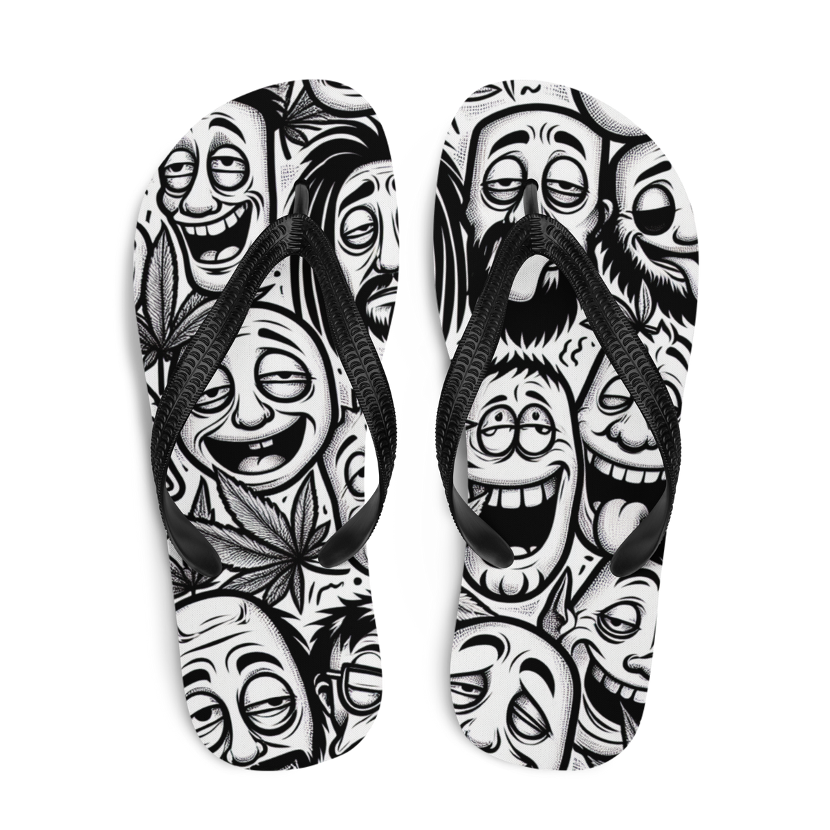 Obenansicht von zwei Flip-Flops mit stoned Gesichtern