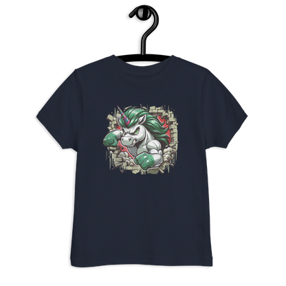 Navy Kinder T-Shirt mit Einhorn das Wand durchbricht Motiv