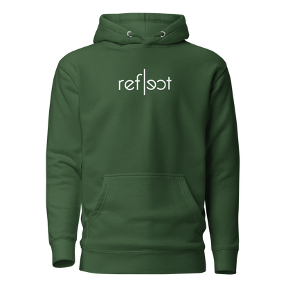 Waldgrüner Unisex Hoodie mit weißem reflect Schriftzug, Brustprint