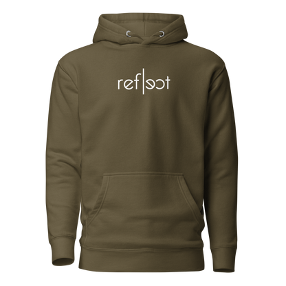Militär grüner Unisex Hoodie mit weißem reflect Schriftzug, Brustprint