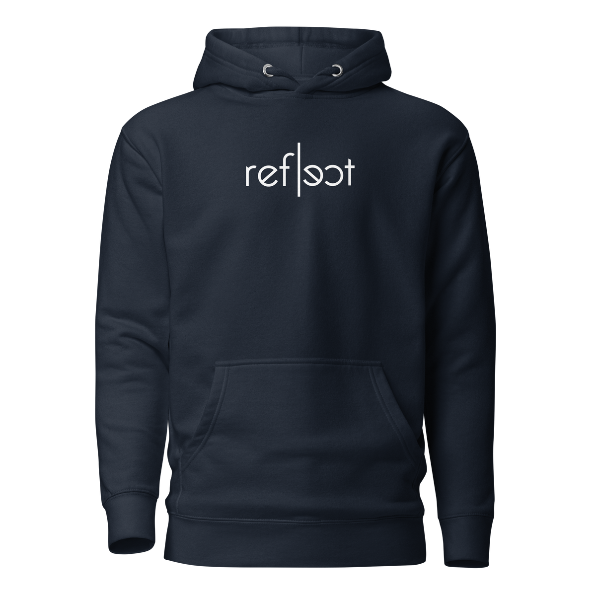 Navy Unisex Hoodie mit weißem reflect Schriftzug, Brustprint