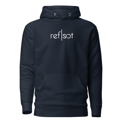 Navy Unisex Hoodie mit weißem reflect Schriftzug, Brustprint