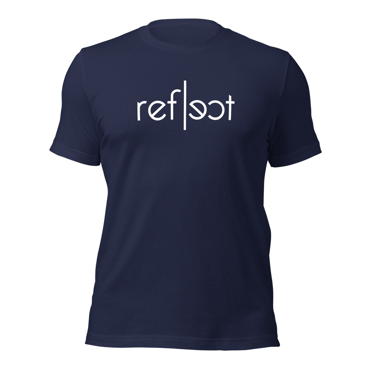 Navy Unisex T-Shirt mit weißem reflect Schriftzug, Brustprint