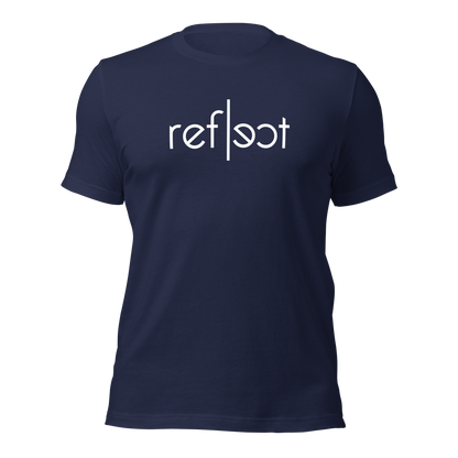 Navy Unisex T-Shirt mit weißem reflect Schriftzug, Brustprint