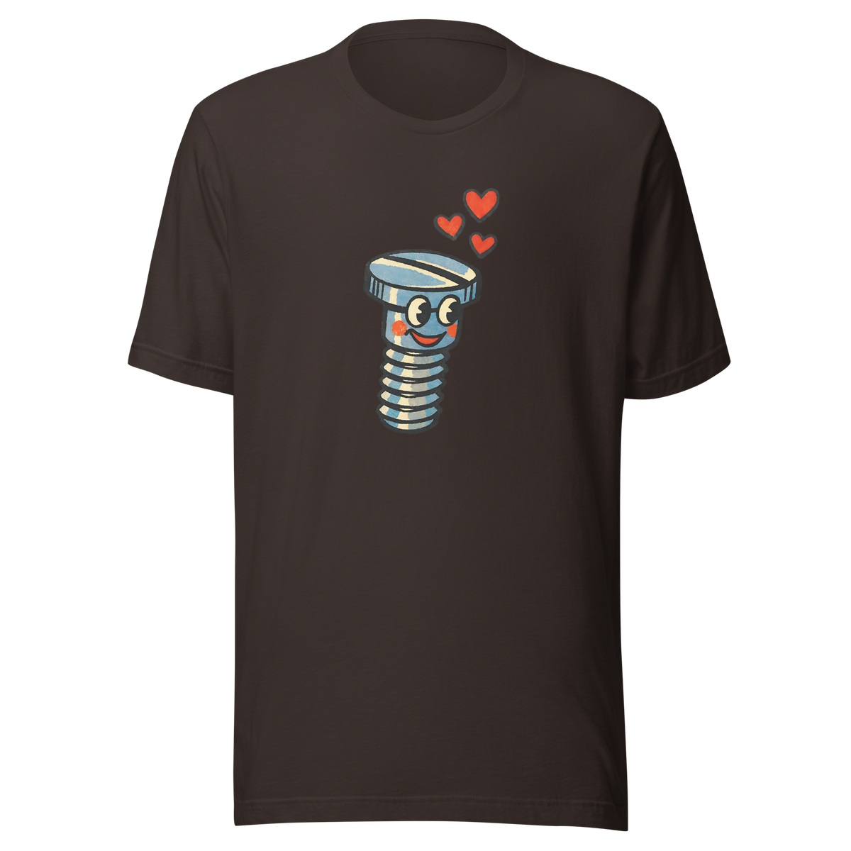 Braunes Partnerlook T-Shirt mit verliebter Schraube und Herzchen