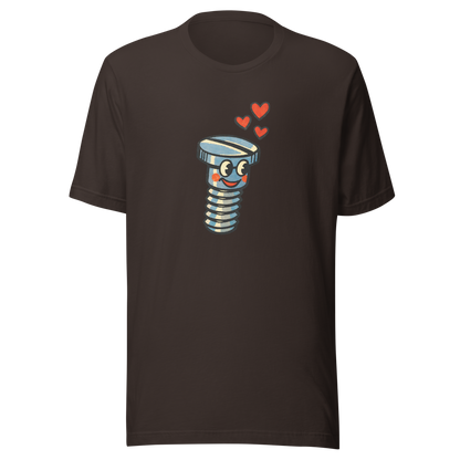 Braunes Partnerlook T-Shirt mit verliebter Schraube und Herzchen