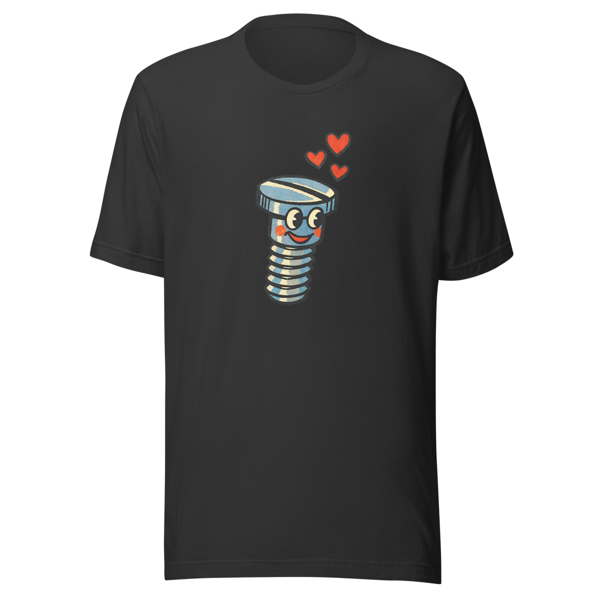 Graues Partnerlook T-Shirt mit verliebter Schraube und Herzchen