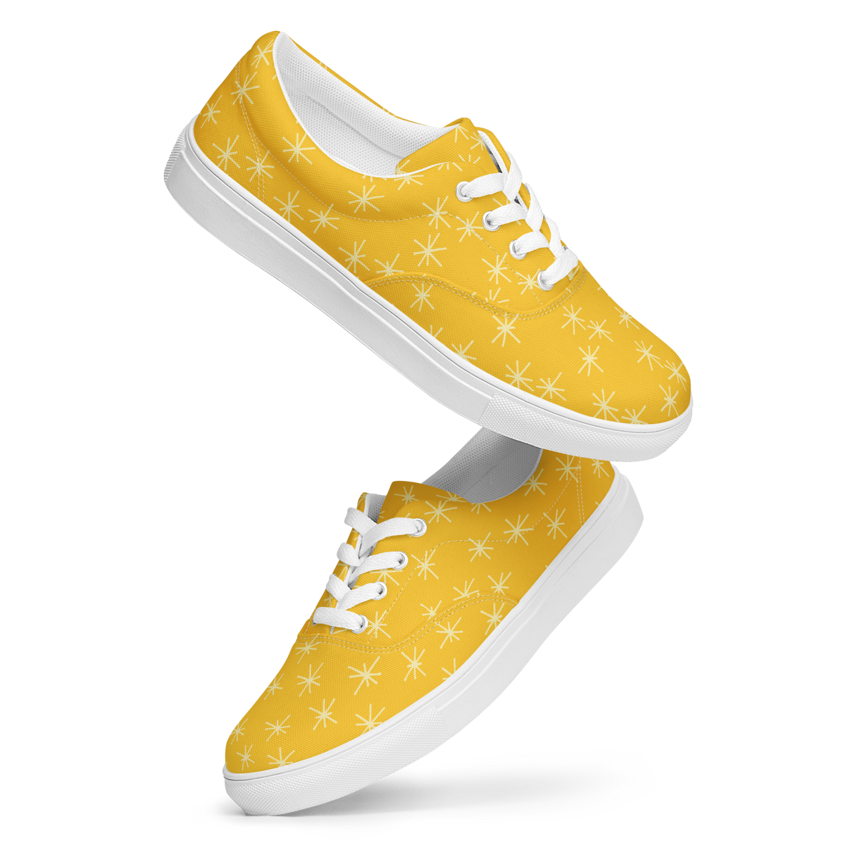 Gelbe Damen Sneaker mit weissem Sternen Muster und weißem Rand