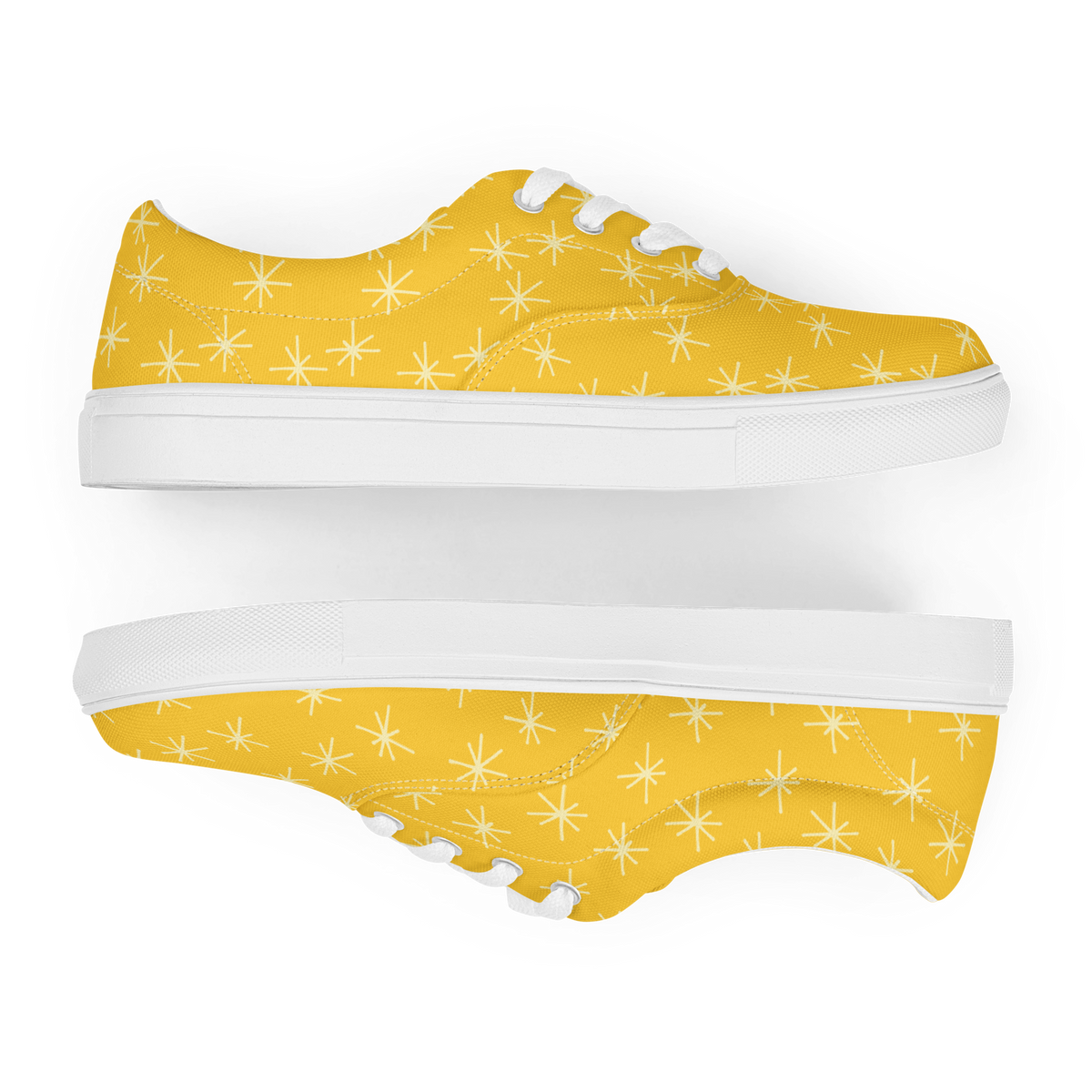 Gelbe Damen Sneaker mit weissem Sternen Muster und weißem Rand Seitenansicht