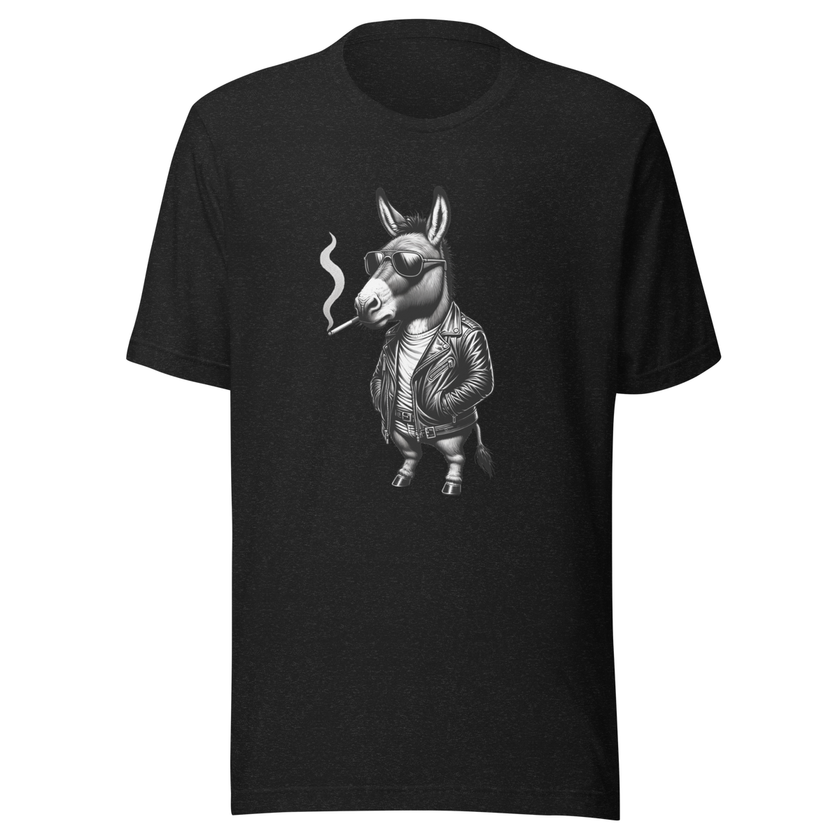 Schwarzes Heather Unisex T-Shirt mit Schwarz weiß rauchendem Zebra Front Print