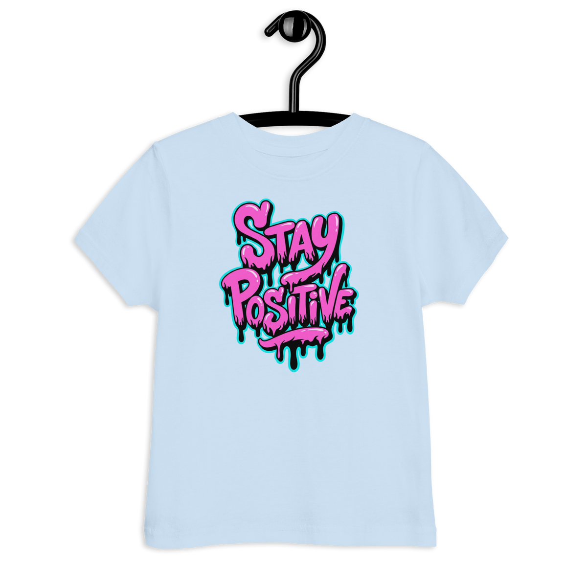 Hellblaues Kinder T-Shirt mit pinkem"Stay positive" Graffiti