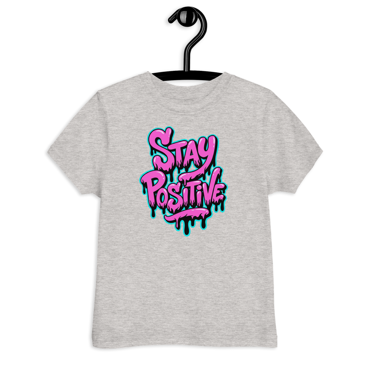Graues Kinder T-Shirt mit pinkem"Stay positive" Graffiti
