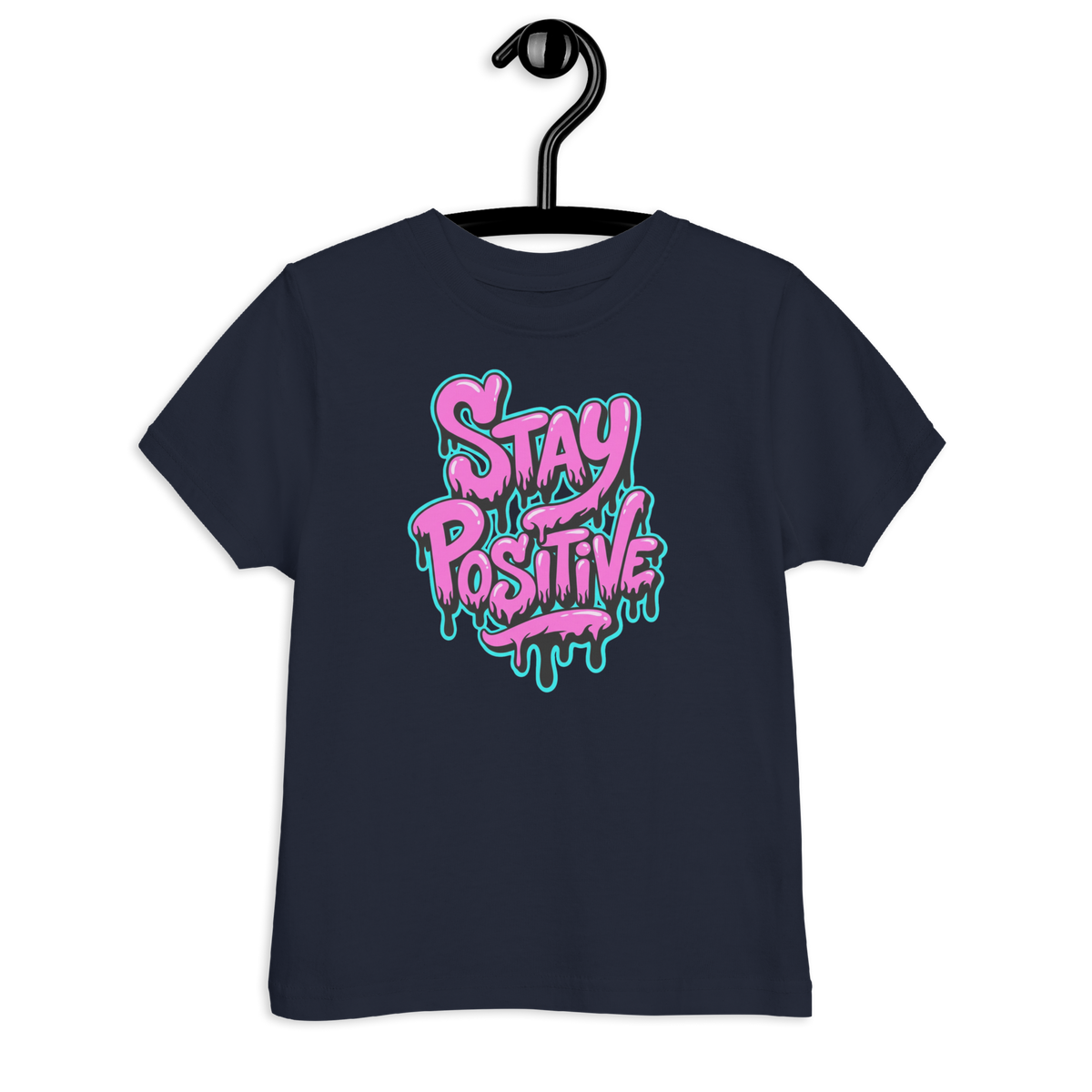 Navy Kinder T-Shirt mit pinkem"Stay positive" Graffiti