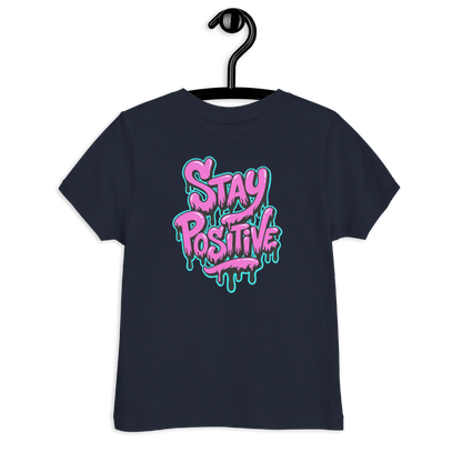 Navy Kinder T-Shirt mit pinkem"Stay positive" Graffiti