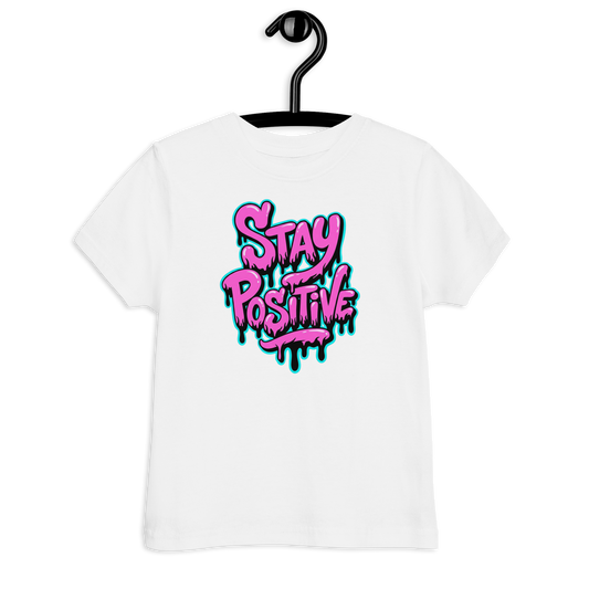 Weißes Kinder T-Shirt mit pinkem"Stay positive" Graffiti