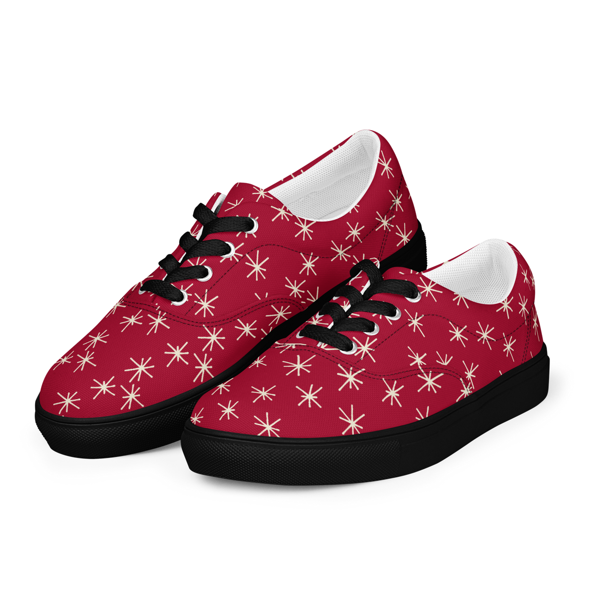 Rote Damen Sneaker mit  weissem Sternen Muster und schwarzem Rand