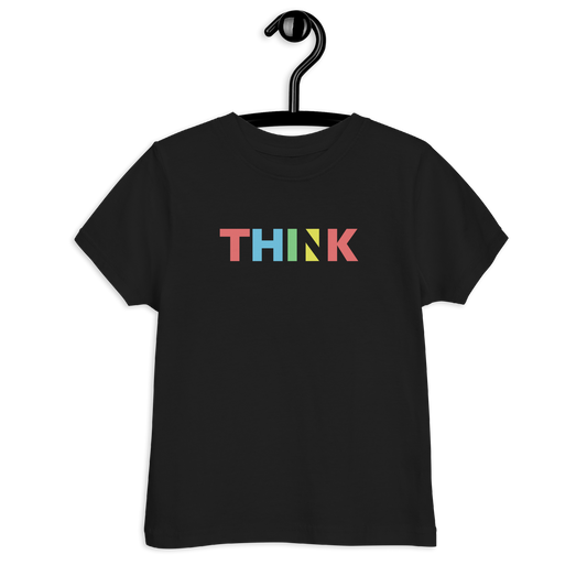 Schwarzes T-Shirt  mit buntem minimalistischem THINK Schriftzug