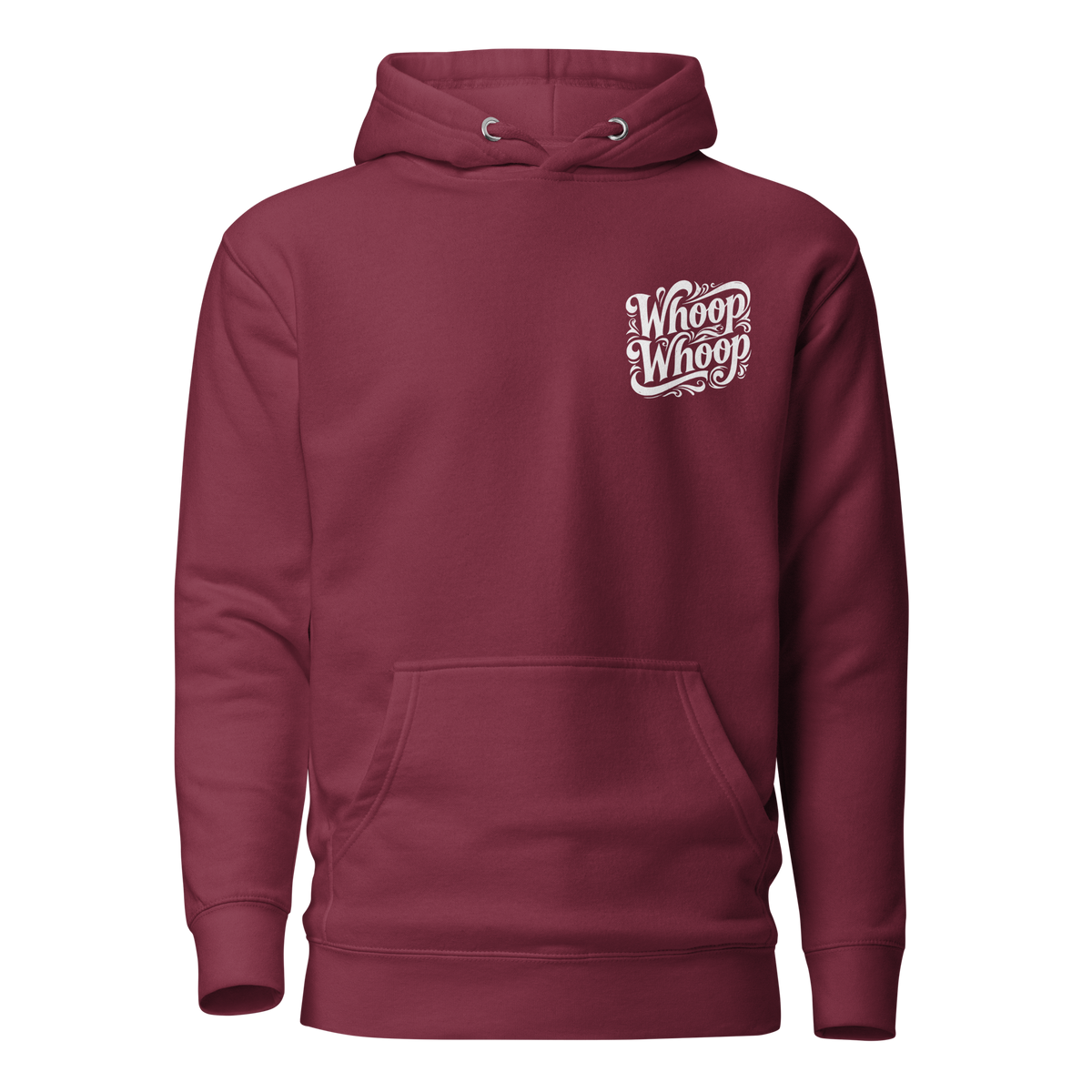 Kastanienroter Unisex Hoodie mit verschlungenem Whoop Whoop Schriftzug