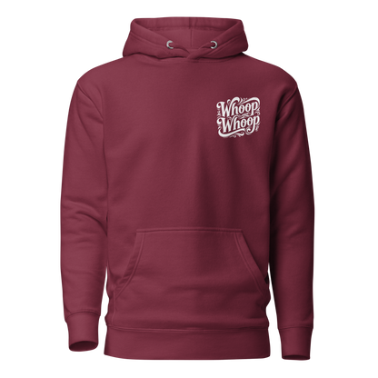 Kastanienroter Unisex Hoodie mit verschlungenem Whoop Whoop Schriftzug