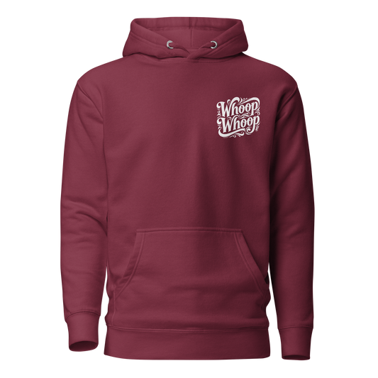 Kastanienroter Unisex Hoodie mit verschlungenem Whoop Whoop Schriftzug