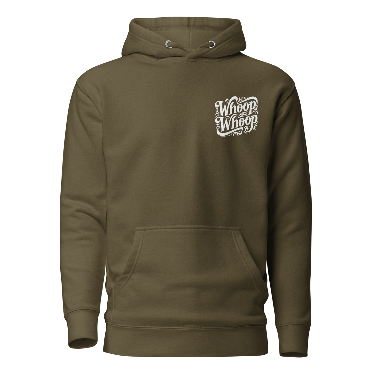 Militärgrüner Unisex Hoodie mit verschlungenem Whoop Whoop Schriftzug