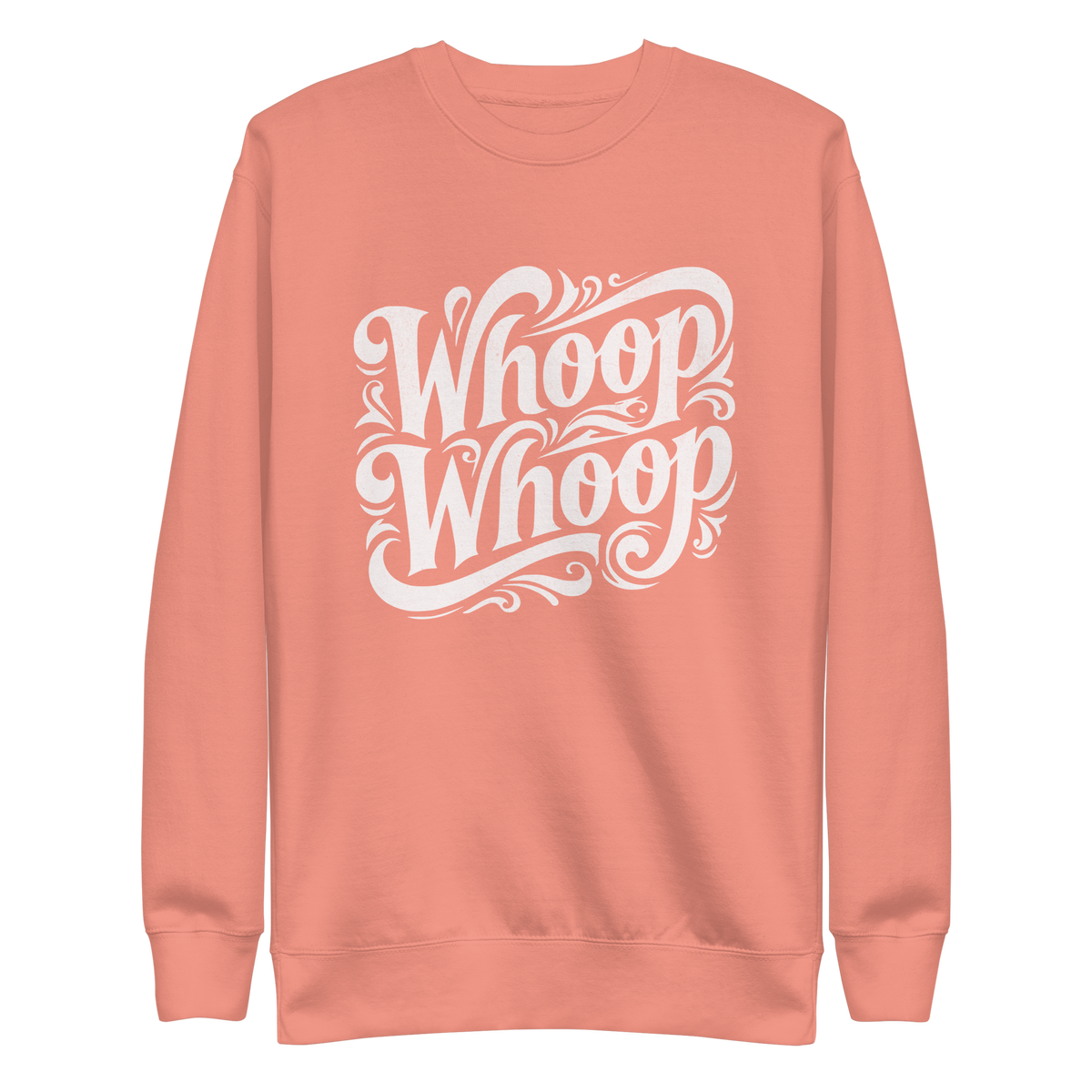 Rosa Unisex Pullover mit dem weissen Schriftzug Whoop Whoop in geschwungenen Buchstaben