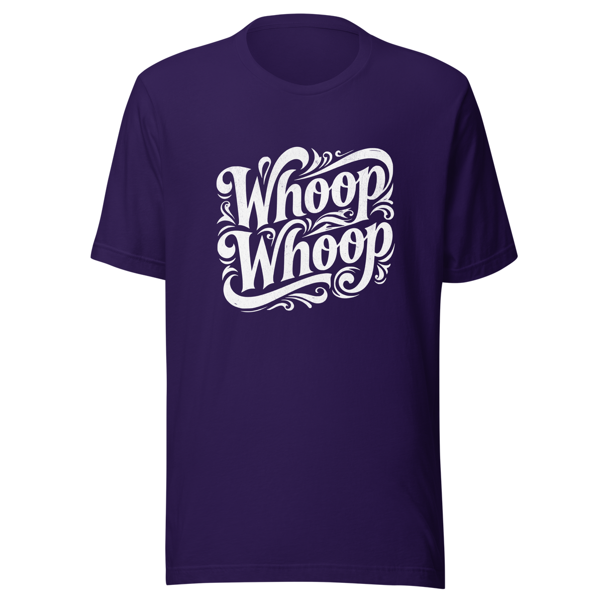 Lila T-Shirt mit dem Schriftzug Whoop Whoop in geschwungenen Buchstaben