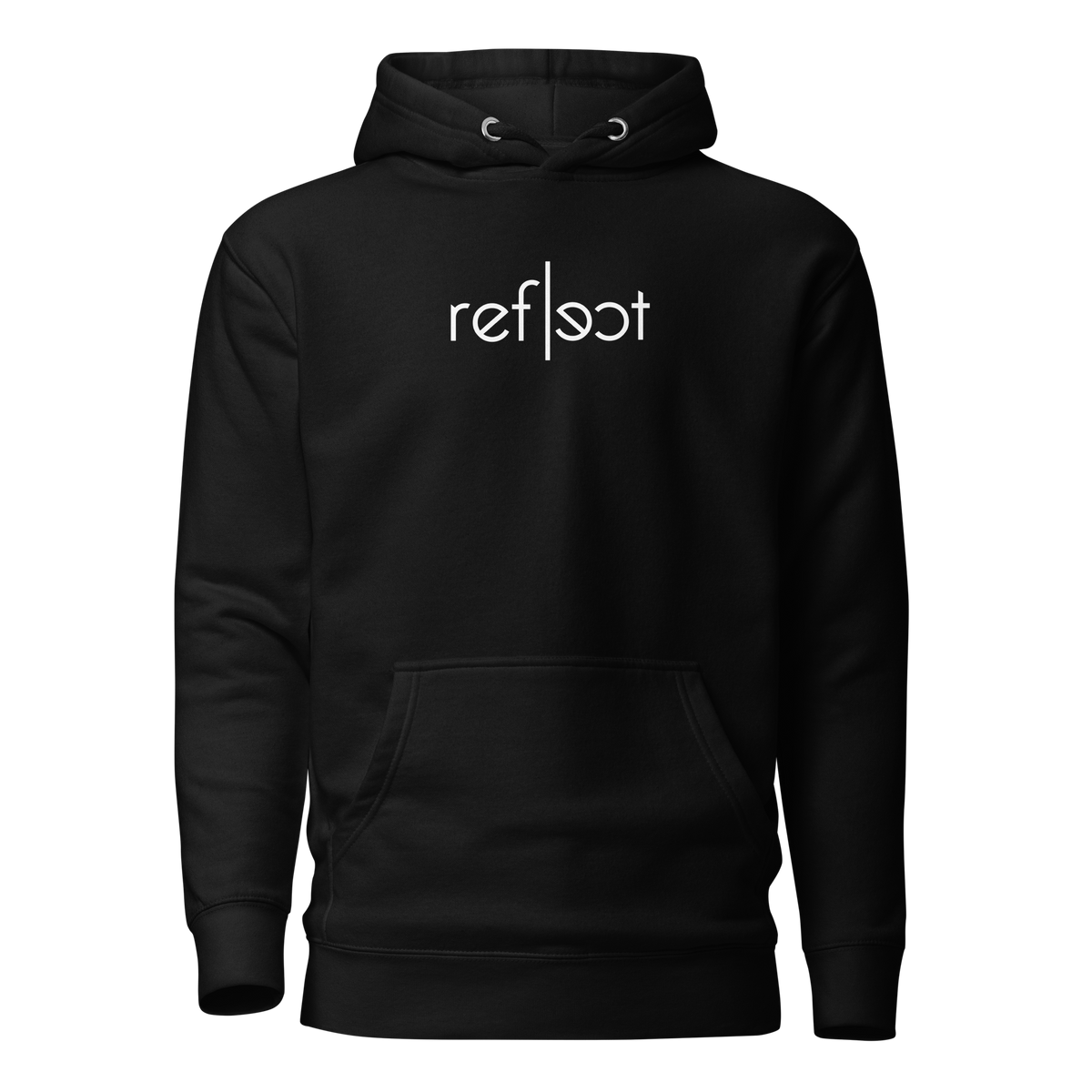 Schwarzer Unisex Hoodie mit weißem reflect Schriftzug, Brustprint