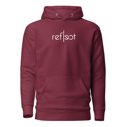Kastanienrotes Unisex Hoodie mit weißem reflect Schriftzug, Brustprint