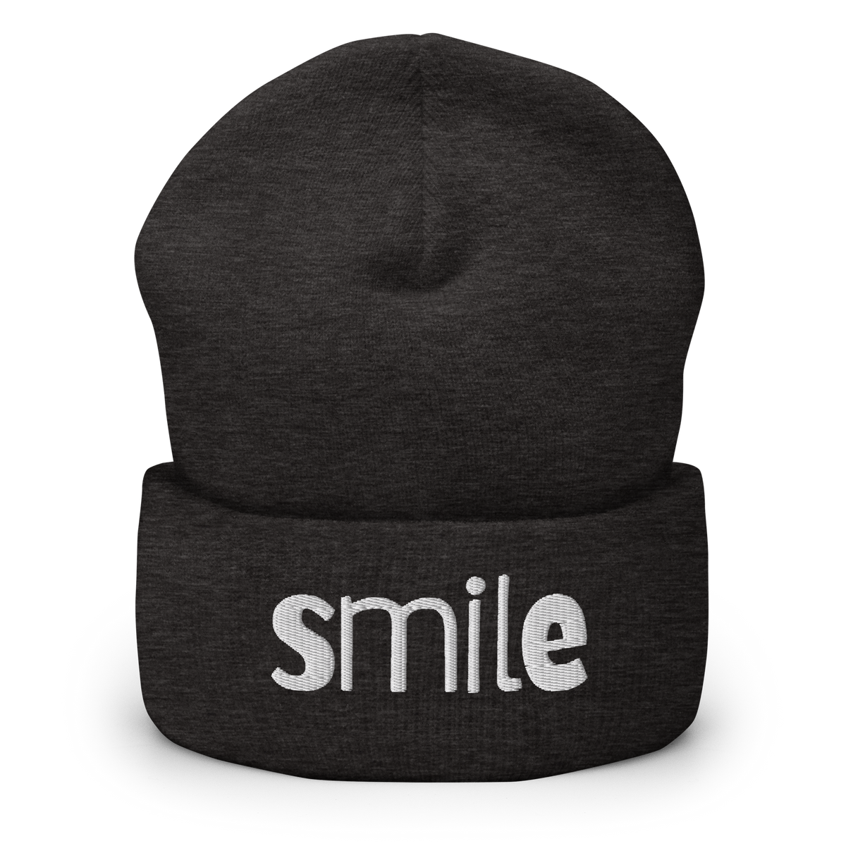 Dunkelgraues Beanie mit smile Schriftzug bestickt