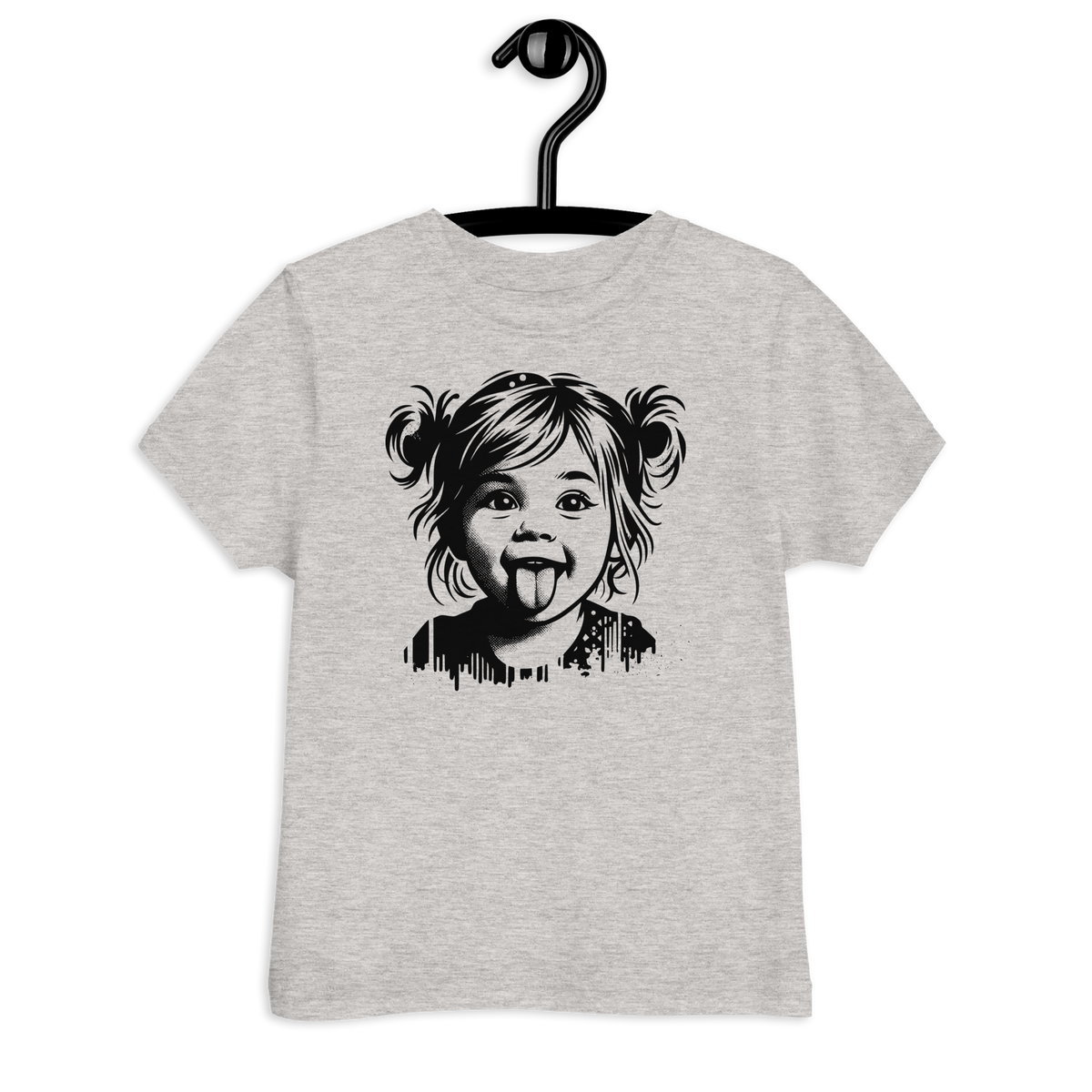 Graues Kinder T-Shirt mit Mädchen das Zunge rausstreckt Stencil Print