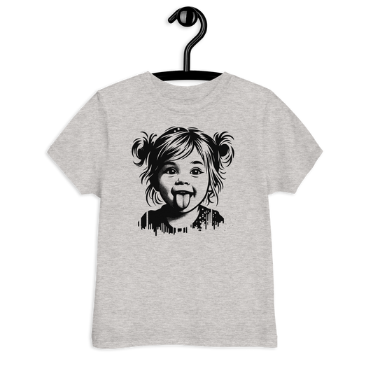Graues Kinder T-Shirt mit Mädchen das Zunge rausstreckt Stencil Print