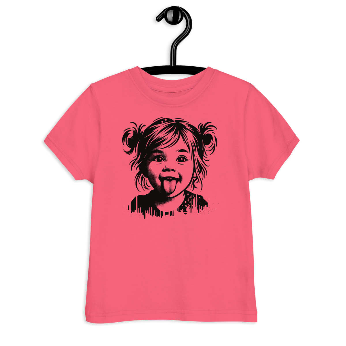 Pinkes Kinder T-Shirt mit Mädchen das Zunge rausstreckt Stencil Print